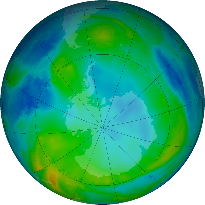 Antarctic ozone map for 07 July 2004